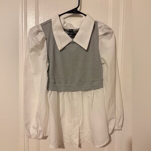 SHEIN White and Gray Collared Top